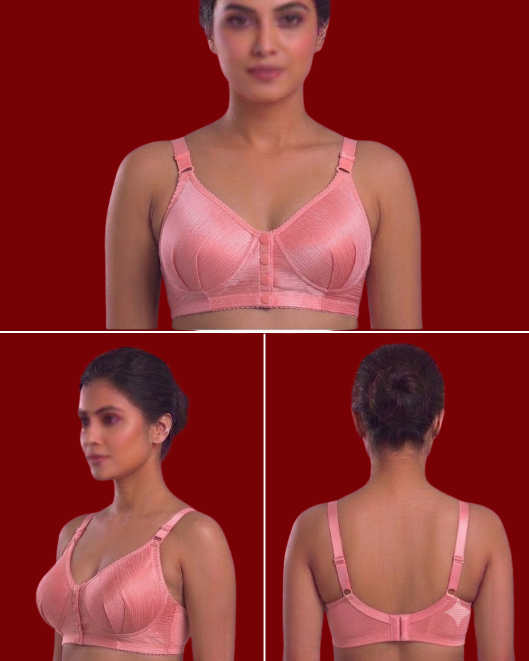 Women's Front Open Button Padded Bra – Seamless Full Coverage Push Up Comfort Support