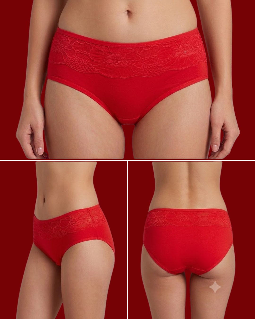 Women's Elegant Floral Lace Waist Briefs – Comfortable Soft Cotton Underwear