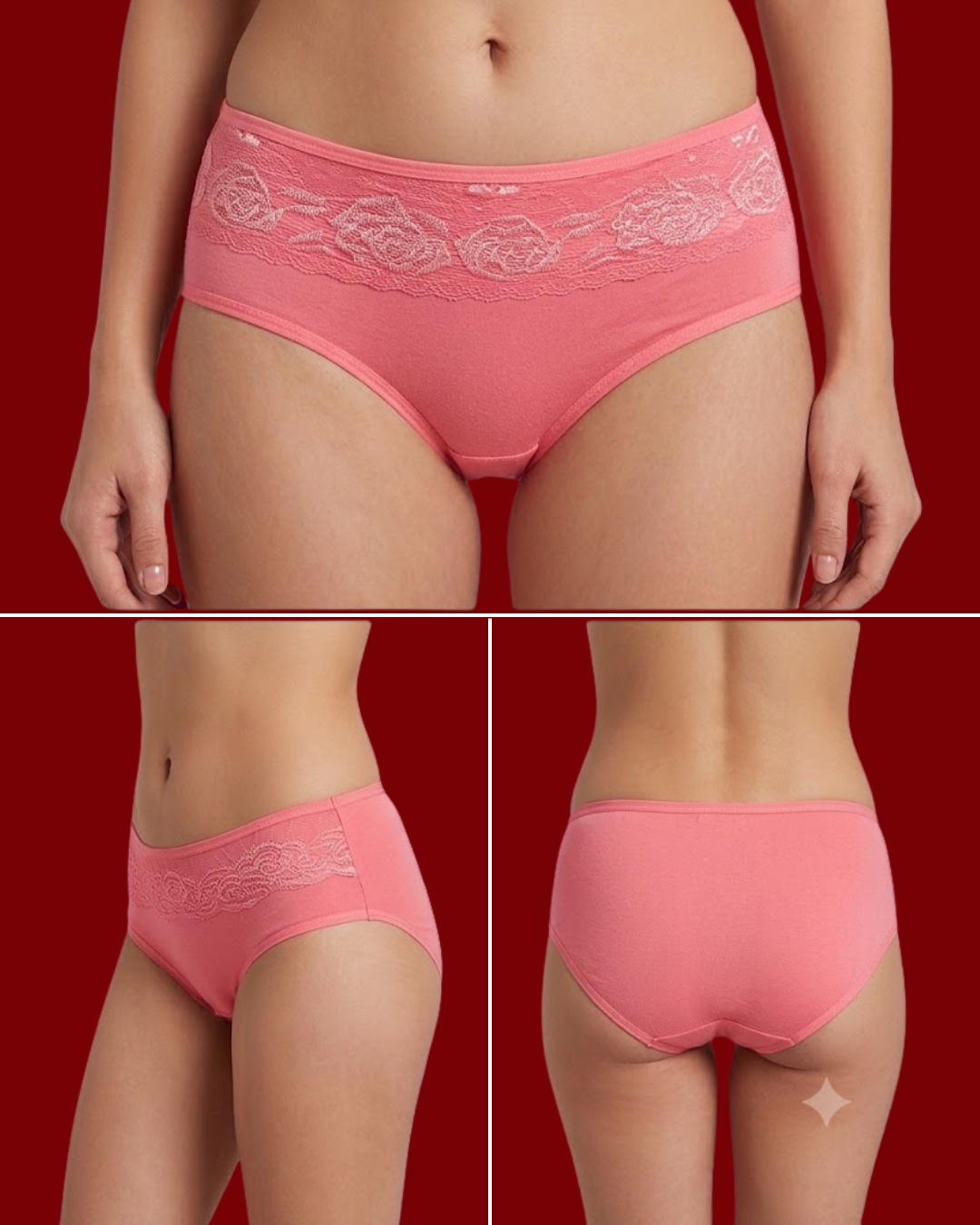 Women's Elegant Floral Lace Waist Briefs – Comfortable Soft Cotton Underwear