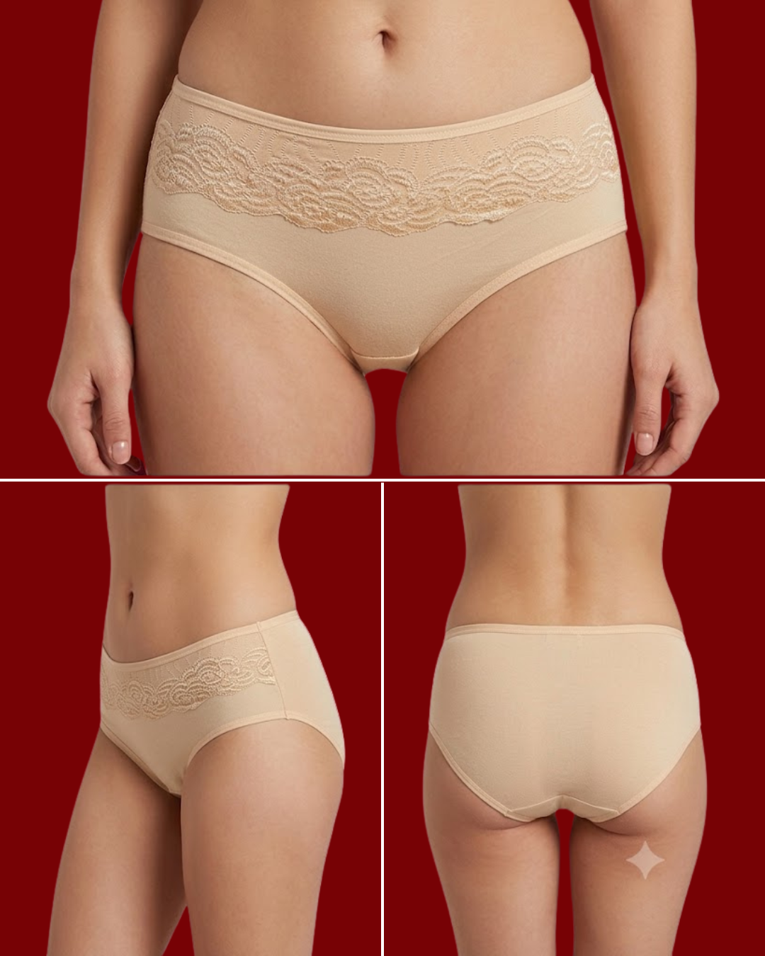 Women's Elegant Floral Lace Waist Briefs – Comfortable Soft Cotton Underwear