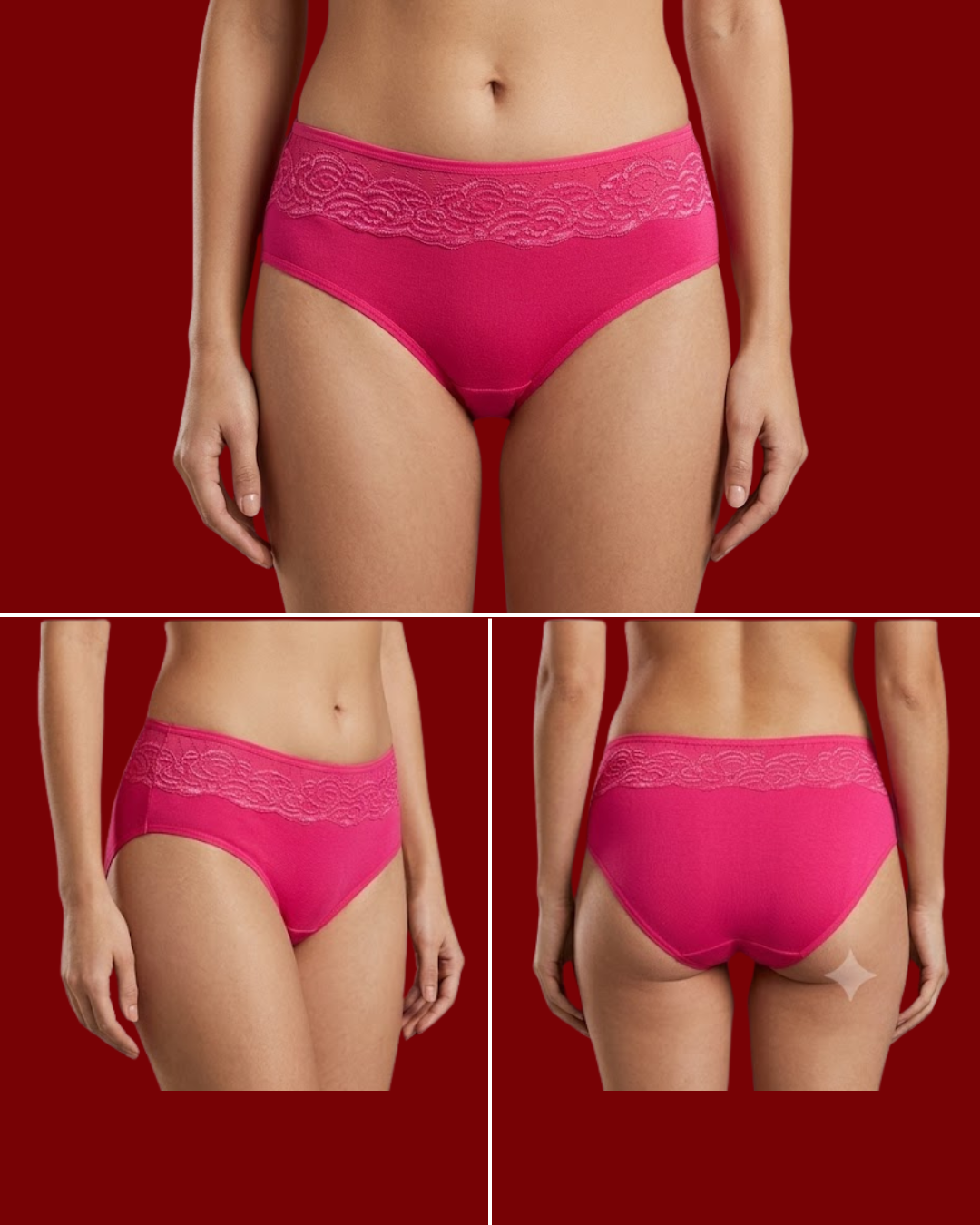 Women's Elegant Floral Lace Waist Briefs – Comfortable Soft Cotton Underwear