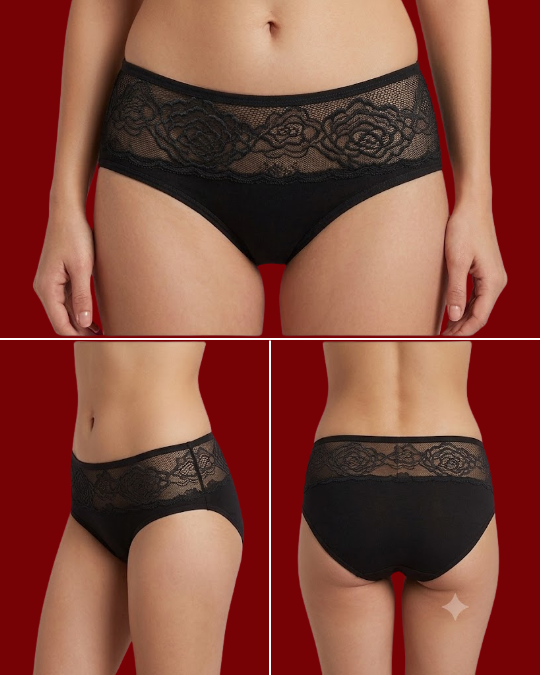 Women's Elegant Floral Lace Waist Briefs – Comfortable Soft Cotton Underwear