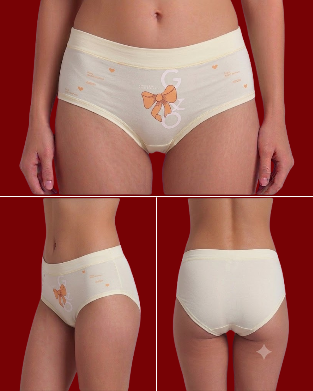 Women's Printed Cotton Briefs – Cute Ribbon & Bow Graphic Mid-Rise Panties