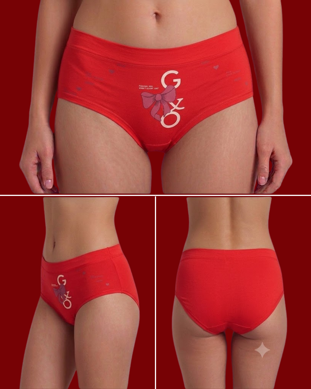 Women's Printed Cotton Briefs – Cute Ribbon & Bow Graphic Mid-Rise Panties