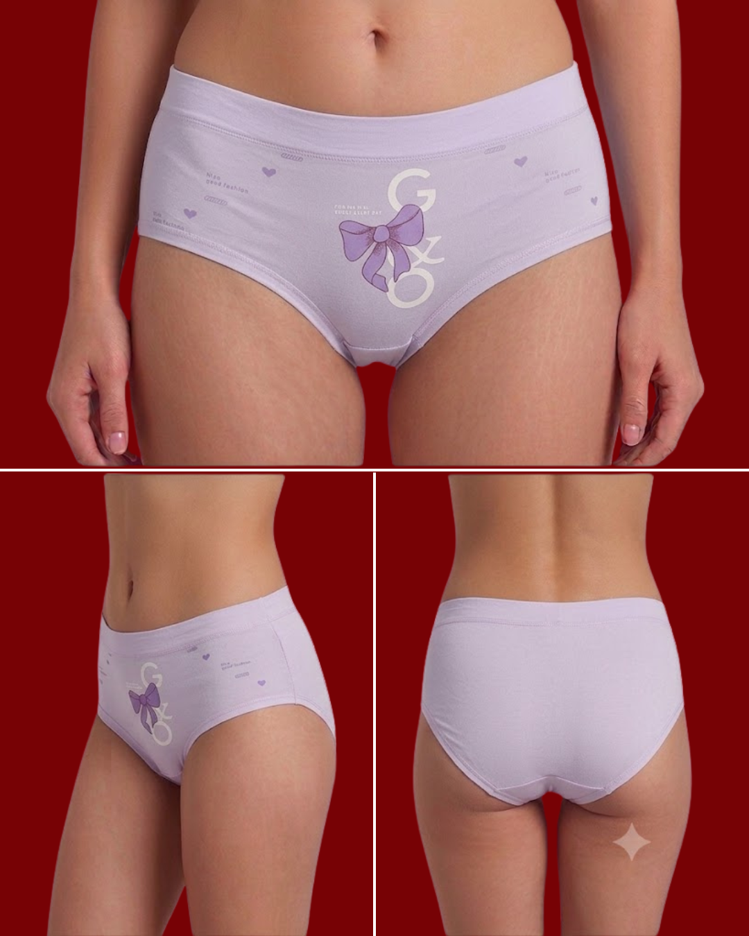 Women's Printed Cotton Briefs – Cute Ribbon & Bow Graphic Mid-Rise Panties