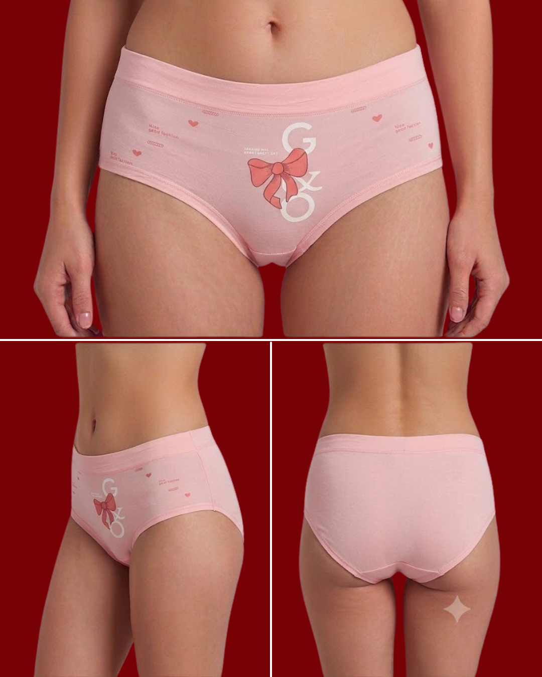 Women's Printed Cotton Briefs – Cute Ribbon & Bow Graphic Mid-Rise Panties