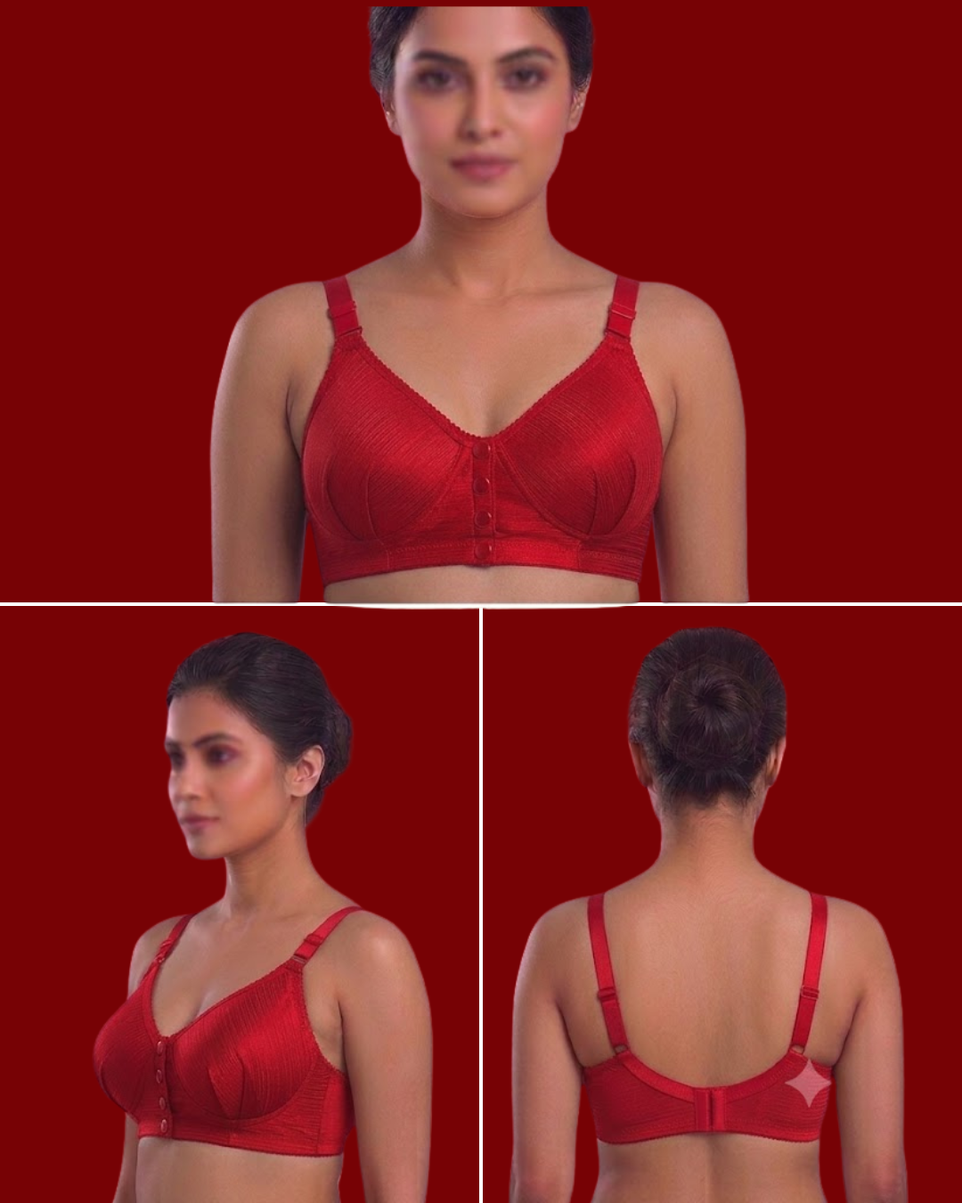 Women's Front Open Button Padded Bra – Seamless Full Coverage Push Up Comfort Support