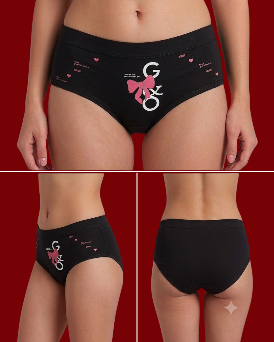 Women's Printed Cotton Briefs – Cute Ribbon & Bow Graphic Mid-Rise Panties