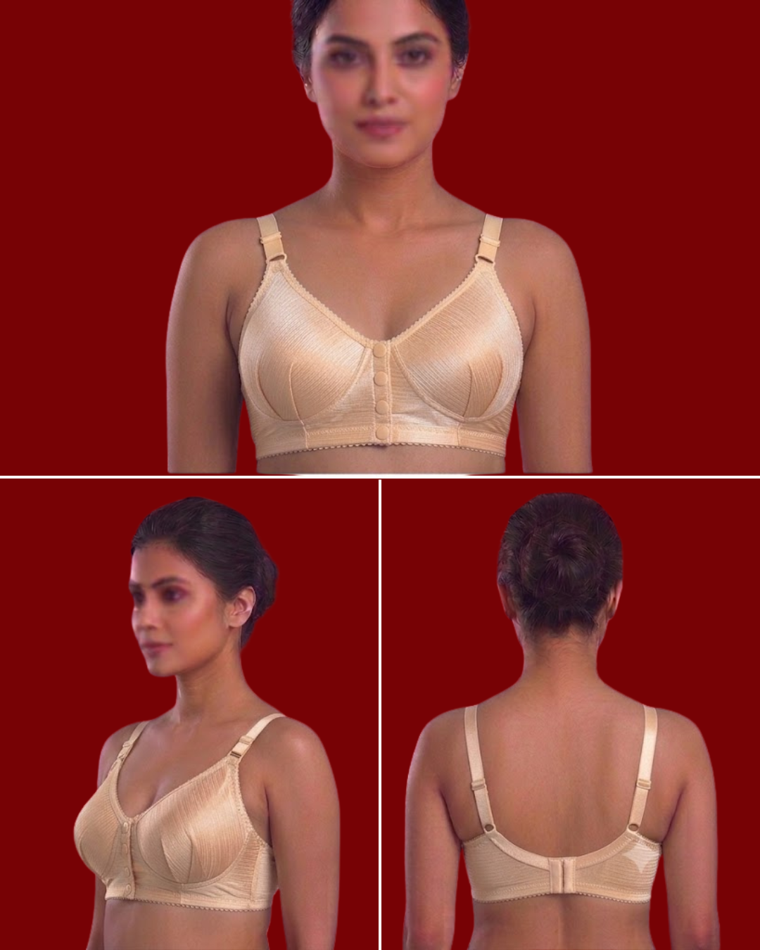 Women's Front Open Button Padded Bra – Seamless Full Coverage Push Up Comfort Support